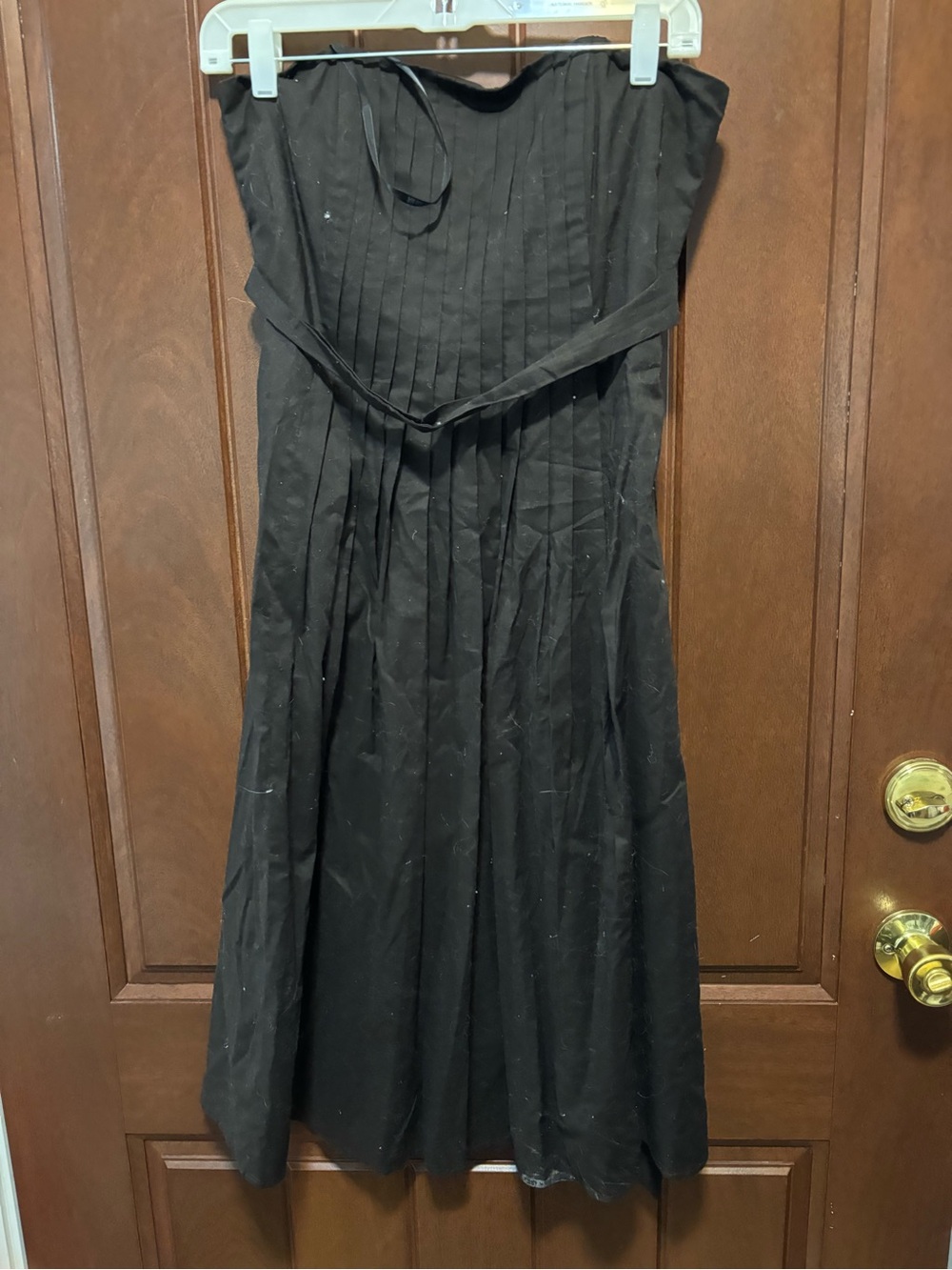 Laundry By Shelli Segal Black Strapless Pleated Midi Dress with Self-Tie